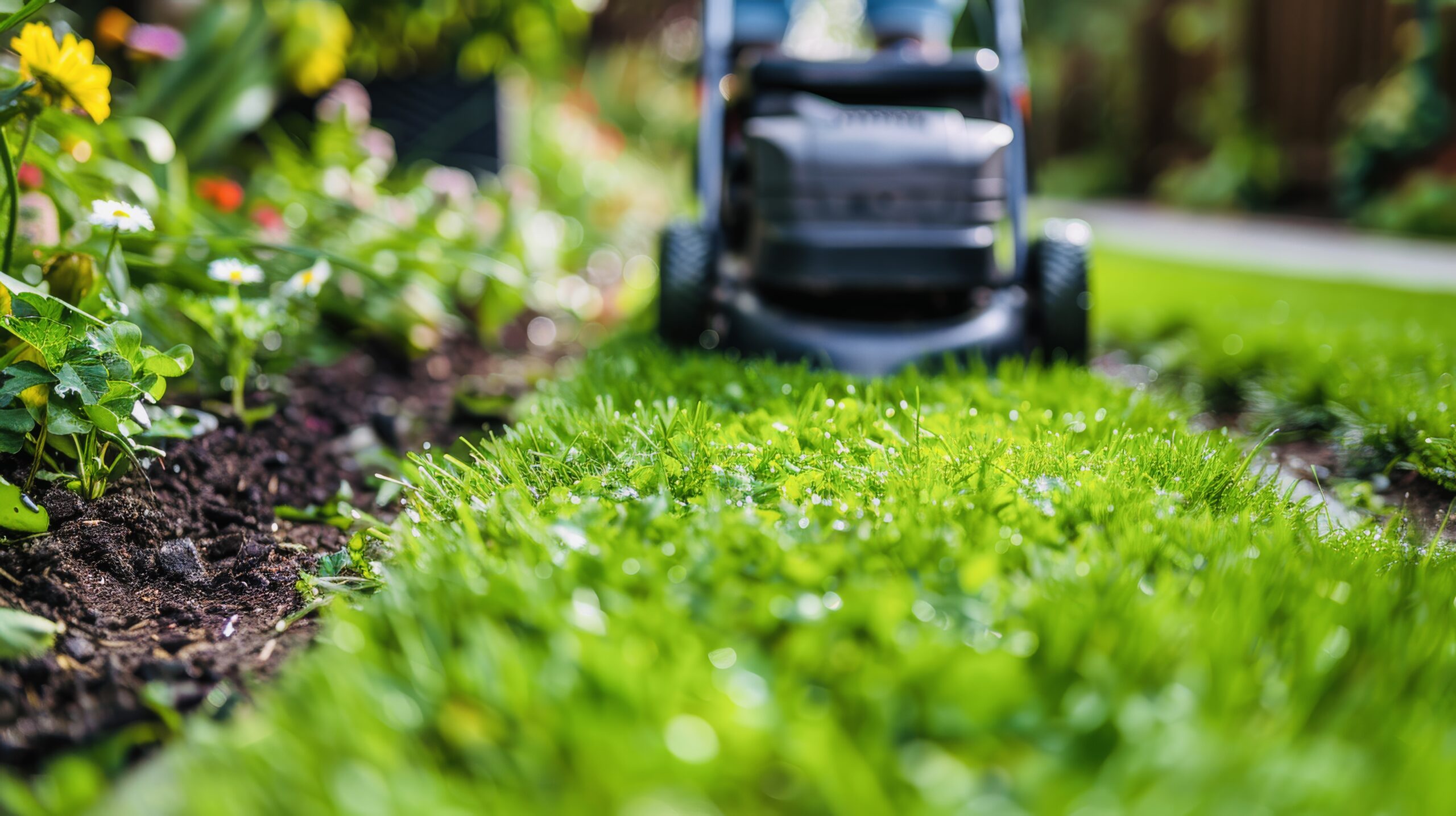 Lawn Mower on Lush Green Field Lawn Mower